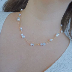 Choker Dupla Com Duplas de Pérolas Banho Ouro 18K na internet