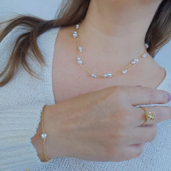 Choker Dupla Com Duplas de Pérolas Banho Ouro 18K - Semijoias em Brincos, Colares, Anéis e Pulseiras | Lua Mia Semijoias