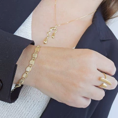 Pulseira Elos Chapinhas Texturizadas e Diamantadas Banho Ouro 18K na internet