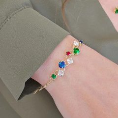 Pulseira Zircônias Redondas Coloridas e Brancas Banho Ouro 18K - loja online