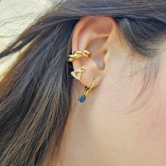Brinco Argolinha Espelhada e Gota Cristal Azul Marinho Banho Ouro 18k na internet