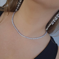 Choker Riviera de Três Pontas Zircônias Brancas Banho Ródio Branco - comprar online