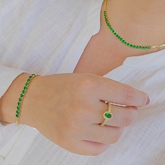 Anel Princesa Oval Verde Cravejado Zircônias Brancas Banho Ouro 18k - comprar online