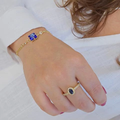 Pulseira Corrente dupla Com Zircônia Quadrada Azul e Pontos de Luz Banho Ouro 18K - Semijoias em Brincos, Colares, Anéis e Pulseiras | Lua Mia Semijoias