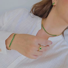 Choker Veneziana Dupla com Faixa de Riviera Esmeralda Banho Ouro 18K - Semijoias em Brincos, Colares, Anéis e Pulseiras | Lua Mia Semijoias