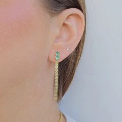 Brinco Alongado Veneziana Dupla com Duas Zircônias Verde-Água Banho Ouro 18K na internet