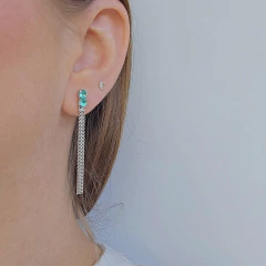 Brinco Alongado Veneziana Dupla com Duas Zircônias Verde-Água Banho Ródio Branco na internet