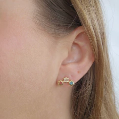 Brinco Infantil 3 Estrelas Coloridas Banho Ouro 18K