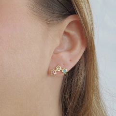 Brinco Infantil 3 Estrelas Coloridas Banho Ouro 18K - Semijoias em Brincos, Colares, Anéis e Pulseiras | Lua Mia Semijoias