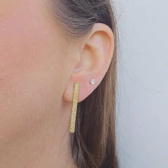 Brinco Palito Diamantado 3.5cm Banho Ouro 18K