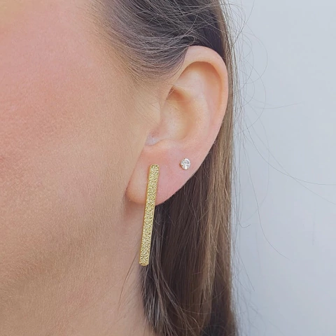 Brinco Palito Diamantado 3.5cm Banho Ouro 18K