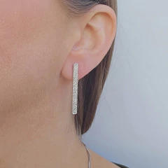 Brinco Palito Diamantado 3.5cm Banho Ródio Branco