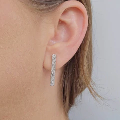 Brinco Palito Diamantado 2.5cm Banho Ródio Branco