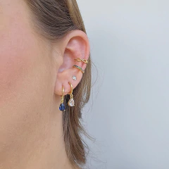 Brinco Argolinha Espelhada e Gota Cristal Azul Marinho Banho Ouro 18k na internet