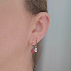 Brinco Argolinha Espelhada e Gota Cristal Branco Banho Ródio Branco - loja online