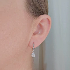 Brinco Argolinha Espelhada e Gota Cristal Branco Banho Ródio Branco