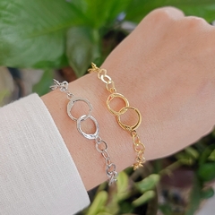 Pulseira Elos Redondos Espelhados E Argolinha Clique Banho Ródio Branco na internet