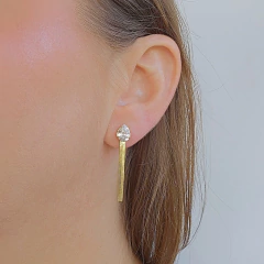 Brinco Gota de Zircônia Branca e Fita Espelhada Banho Ouro 18K - comprar online