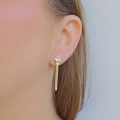 Imagem do Brinco Gota de Zircônia Branca e Fita Espelhada Banho Ouro 18K