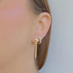 Brinco Gota de Zircônia Branca e Fita Espelhada Banho Ouro 18K - Semijoias em Brincos, Colares, Anéis e Pulseiras | Lua Mia Semijoias