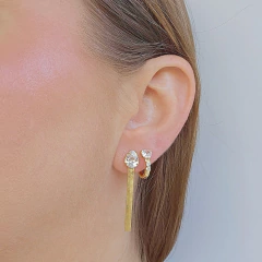 Brinco Gota de Zircônia Branca e Fita Espelhada Banho Ouro 18K - loja online