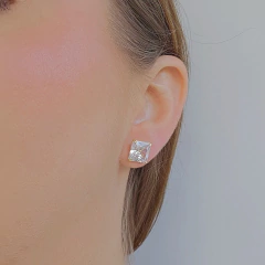 Brinco Quadrado Grande Zircônia Branca Banho Ouro 18K - loja online