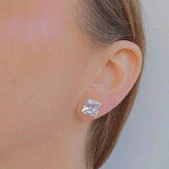 Brinco Quadrado Grande Zircônia Branca Banho Ouro 18K - Semijoias em Brincos, Colares, Anéis e Pulseiras | Lua Mia Semijoias
