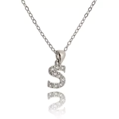 Colar Inicial Letrinha de Forma de Zircônias Banho Ródio Branco