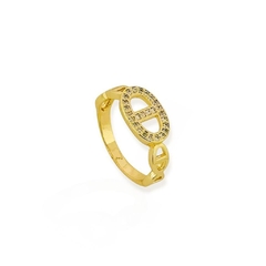 Anel Cravejado com Zircônias Brancas Inspiração Joalheria Folheado Ouro 18K - comprar online