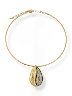 Colar Aro com Gota Texturizada Folheada Prata e Ouro 18K - comprar online