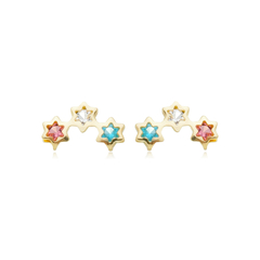 Brinco Infantil 3 Estrelas Coloridas Banho Ouro 18K