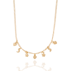 Colar Infantil Pingentes Espelhados Banho Ouro 18K