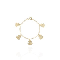 Pulseira Infantil Pingentes Abelhas Espelhadas Banho Ouro 18K - comprar online