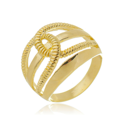 Anel Abaulado Elos Entrelaçados com Textura Banho Ouro 18k