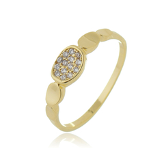 Anel Voltas Ovais Cravação Microzircônias Brancas Banho Ouro 18k