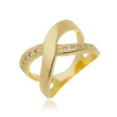 Anel Infinito Cravejado Banho Ouro 18k