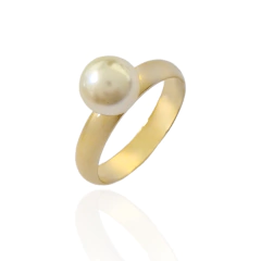 Anel Pérola Solitária Banho Ouro 18K