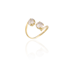 Anel de Falange com Dois Pontos de Luz Grandes Banho Ouro 18K