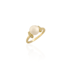 Anel Solitário Pérola Detalhes Cravejados Microzircônias Brancas Banho Ouro 18k - comprar online