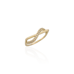 Anel Chapa e Curvas Cravejadas Zircônias Brancas Banho Ouro 18k - comprar online