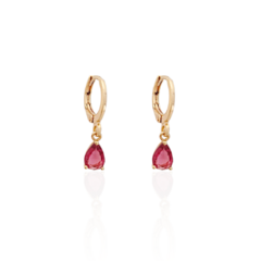 Brinco Argolinha Espelhada e Gota Cristal Rosado Banho Ouro 18k - comprar online