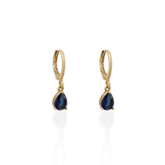 Brinco Argolinha Espelhada e Gota Cristal Azul Marinho Banho Ouro 18k - comprar online