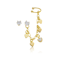 Ear Cuff Ponto de Luz, Corrente e Piercing Banho Ouro 18k