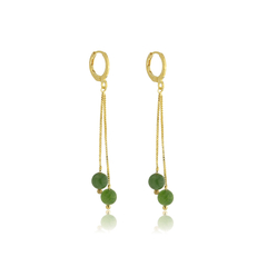 Brinco Argolinha Com Veneziana e Pedra Verde Banho Ouro 18K