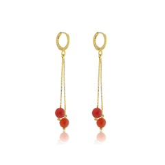 Brinco Argolinha Com Veneziana e Pedra Vermelha Banho Ouro 18K