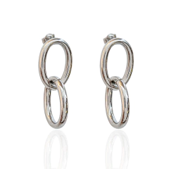 Brinco dois Elos Tubulares Espelhados Banho Ródio Branco - comprar online