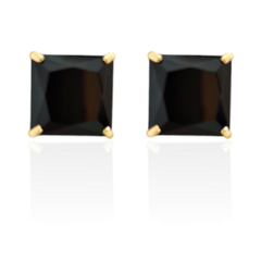 Brinco Quadrado Grande Zircônia Negra Banho Ouro 18K
