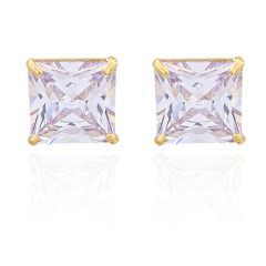Brinco Quadrado Grande Zircônia Branca Banho Ouro 18K