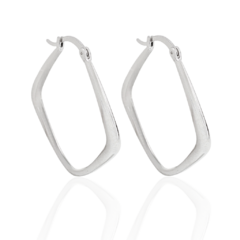 Brinco Argola Formato Losango Banho Ródio Branco