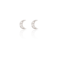 Brinco Lua Cravejada com Zircônias Brancas Banho Ródio Branco